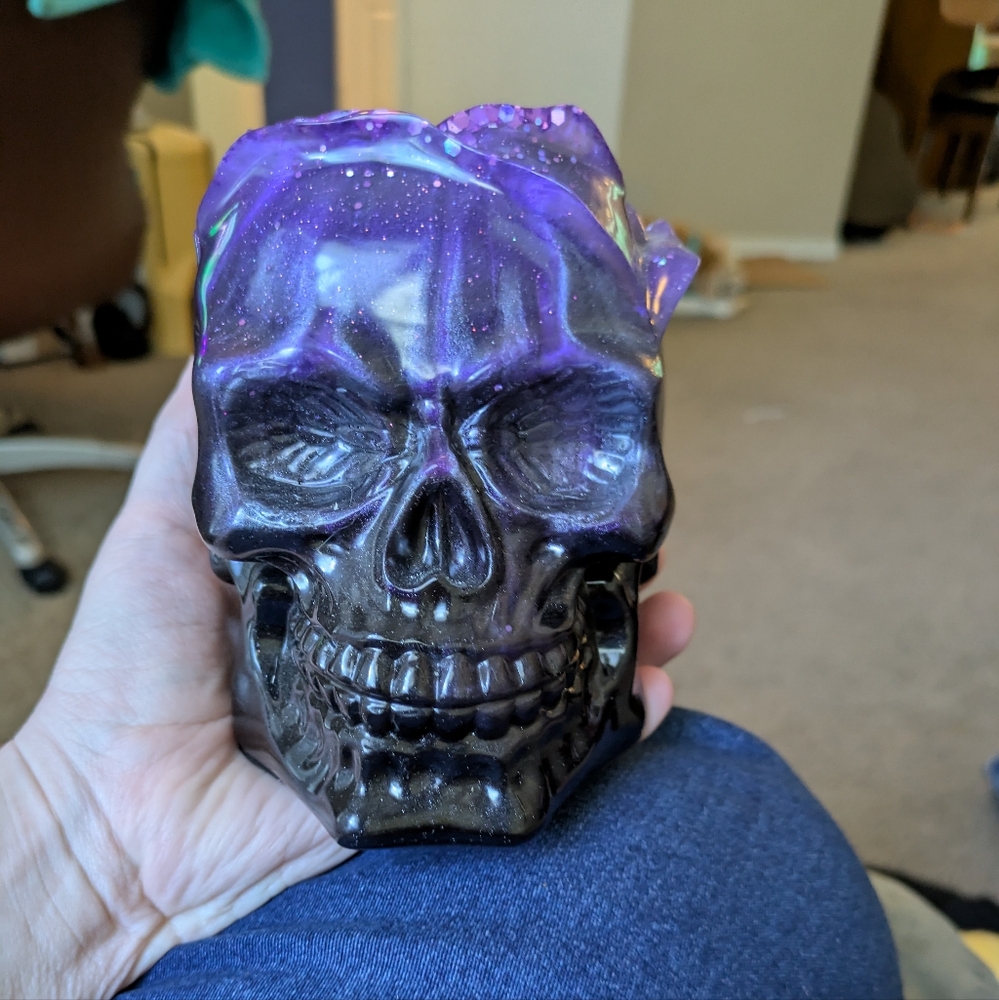 resin Purple and Black Skull Decor